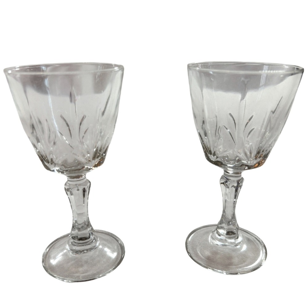 Vintage Cut Glass Cordial Glasses Set of 2‎ Clear Starburst Pattern Liqueur Stem
